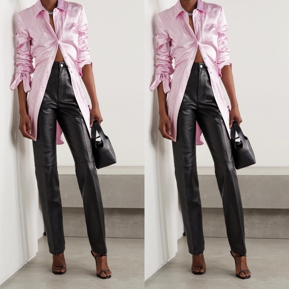 Alexander Wang Tops - Alexander Wang Ruched Crinkled-Satin Shirt in Pink